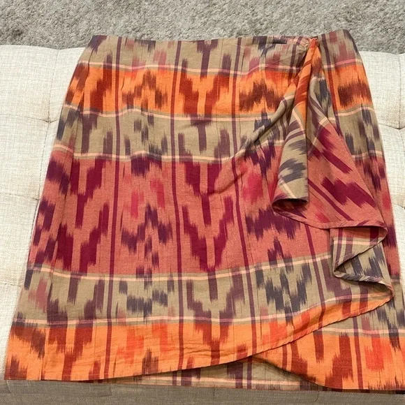 Ralph Lauren Women’s Geo Motif Cotton Linen Wrap Skirt Red Size 8 - NWT - Picture 4 of 14